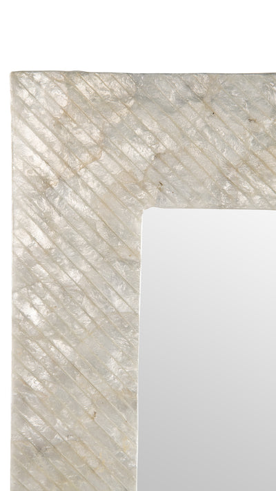 Capiz Seashell Mosaic Rectangular Decorative Wall Mirror, Pearlescent White