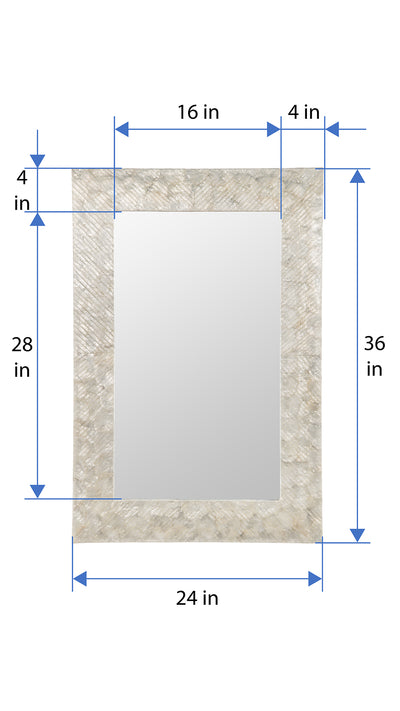 Capiz Seashell Mosaic Rectangular Decorative Wall Mirror, Pearlescent White