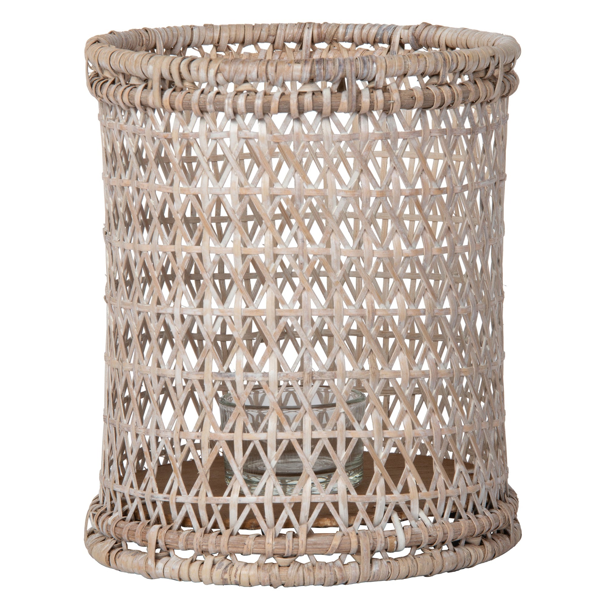 MYNERK Rustic Hyacinth Woven Hurricane Candle Lantern In Brown - Farmhouse & Boho Home Decor