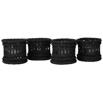 Cabo Hurricane Decorative Rattan Candle Holders, Black