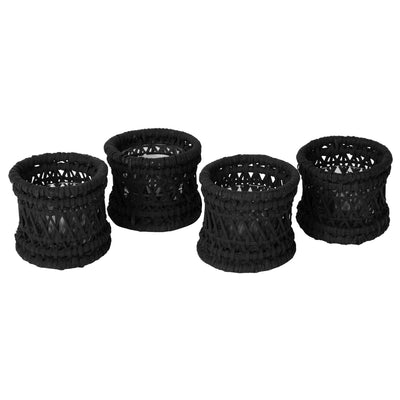 Cabo Hurricane Decorative Rattan Candle Holders, Black