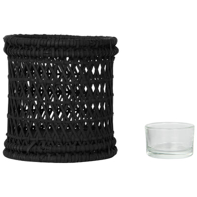 Cabo Hurricane Decorative Rattan Candle Holders, Black