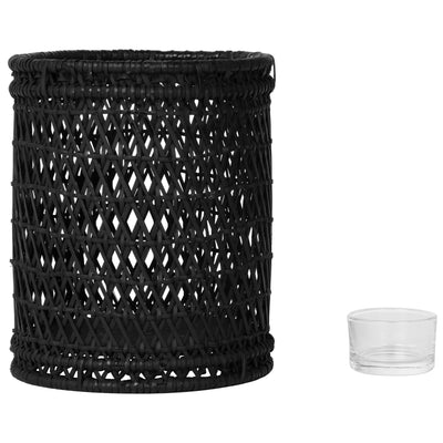 Cabo Hurricane Decorative Rattan Candle Holders, Black