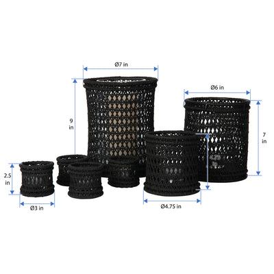 Cabo Hurricane Decorative Rattan Candle Holders, Black