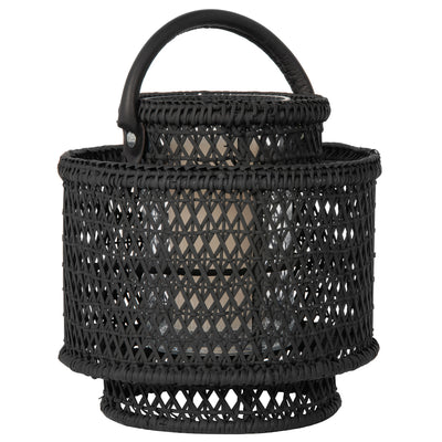 Cabo Decorative Rattan Candle Hurricane Lanterns, Black