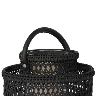 Cabo Decorative Rattan Candle Hurricane Lanterns, Black