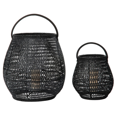 Cabo Tulip Decorative Rattan Candle Hurricane Lanterns, Black