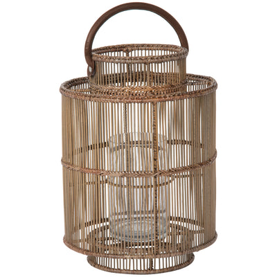 Baja Decorative Rattan Candle Hurricane Lanterns, Natural