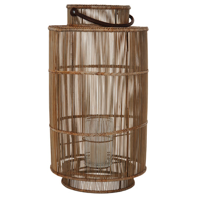 Baja Decorative Rattan Candle Hurricane Lanterns, Natural