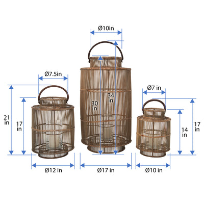 Baja Decorative Rattan Candle Hurricane Lanterns, Natural