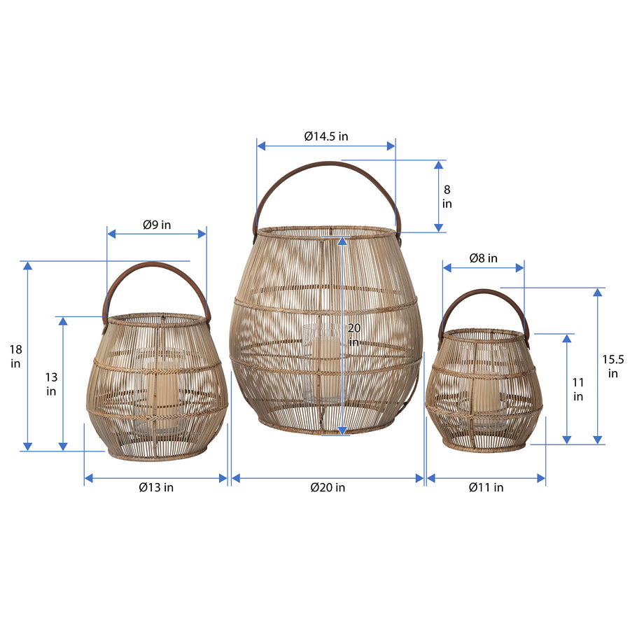 Baja Tulip Decorative Rattan Hurricane Lanterns, Natural