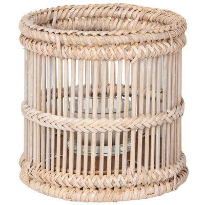 Baja Rattan Hurricane Candle Holder, White-Wash