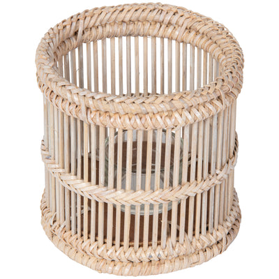 Baja Rattan Hurricane Candle Holder, White-Wash