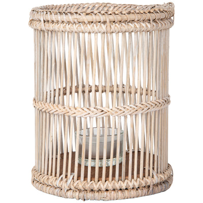 Baja Rattan Hurricane Candle Holder, White-Wash