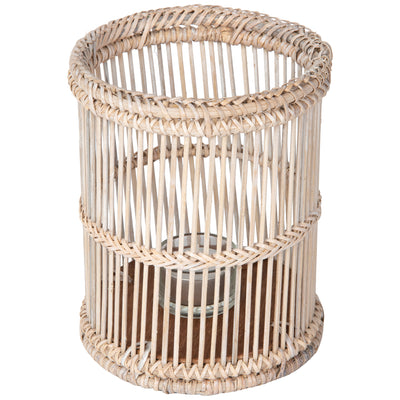 Baja Rattan Hurricane Candle Holder, White-Wash