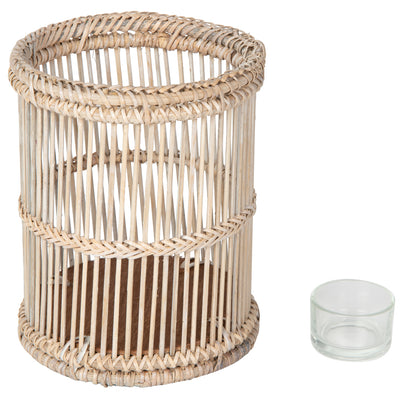 Baja Rattan Hurricane Candle Holder, White-Wash