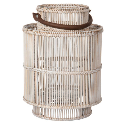 Baja Decorative Rattan Candle Hurricane Lanterns, White-Wash