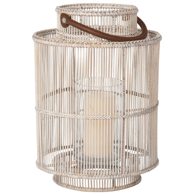 Baja Decorative Rattan Candle Hurricane Lanterns, White-Wash