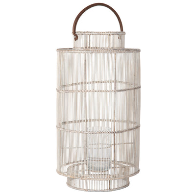 Baja Decorative Rattan Candle Hurricane Lanterns, White-Wash