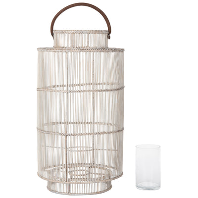 Baja Decorative Rattan Candle Hurricane Lanterns, White-Wash