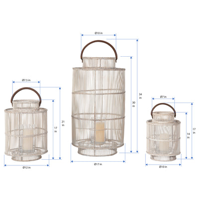 Baja Decorative Rattan Candle Hurricane Lanterns, White-Wash