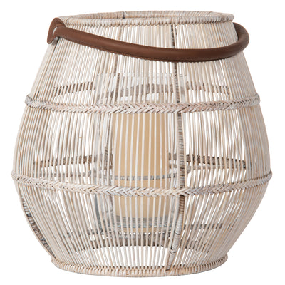 Baja Tulip Decorative Rattan Hurricane Lanterns, White-Wash