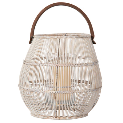 Baja Tulip Decorative Rattan Hurricane Lanterns, White-Wash