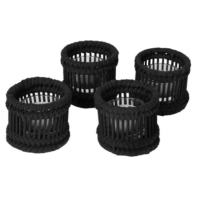 Baja Hurricane Decorative Rattan Candle Holders, Black