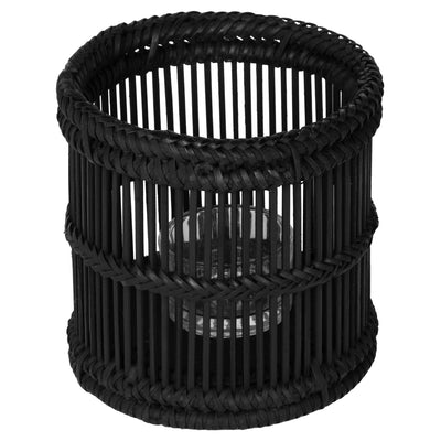 Baja Hurricane Decorative Rattan Candle Holders, Black