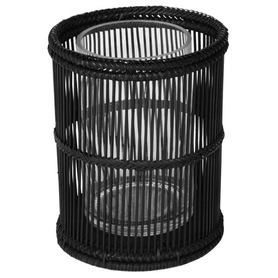 Baja Hurricane Decorative Rattan Candle Holders, Black