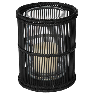 Baja Hurricane Decorative Rattan Candle Holders, Black