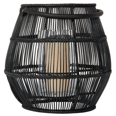 Baja Tulip Decorative Rattan Candle Hurricane Lanterns, Black