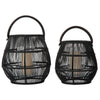 Baja Tulip Decorative Rattan Candle Hurricane Lanterns, Black