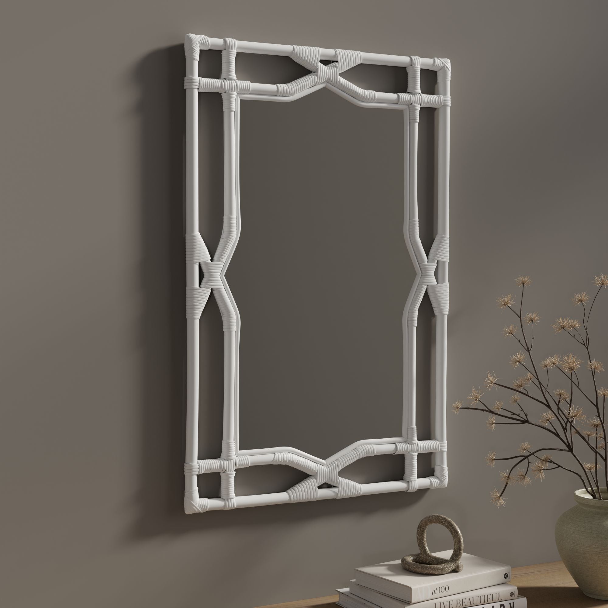 Rectangular Rattan Decorative Chippendale Wall Mirror
