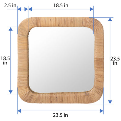 Hinata Square Decorative Rattan Wrapped Mirror, Natural, 24x24 Hinata Square Decorative Rattan Wrapped Mirror, Natural, 24x24