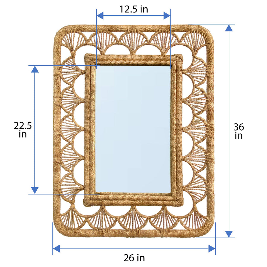 Rectangular Illusion Seagrass Rope Mirror, 24X36