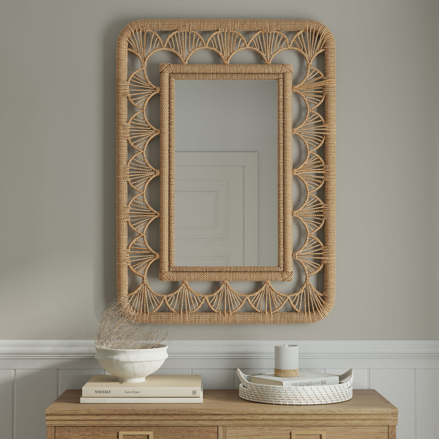 Rectangular Illusion Seagrass Rope Mirror, 24X36