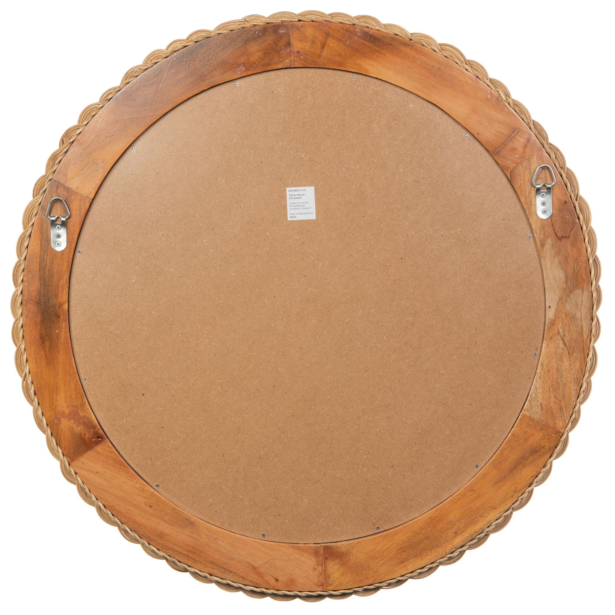 Round Braided Wicker Decorative Wall Mirror, 32 Inch, Natural
