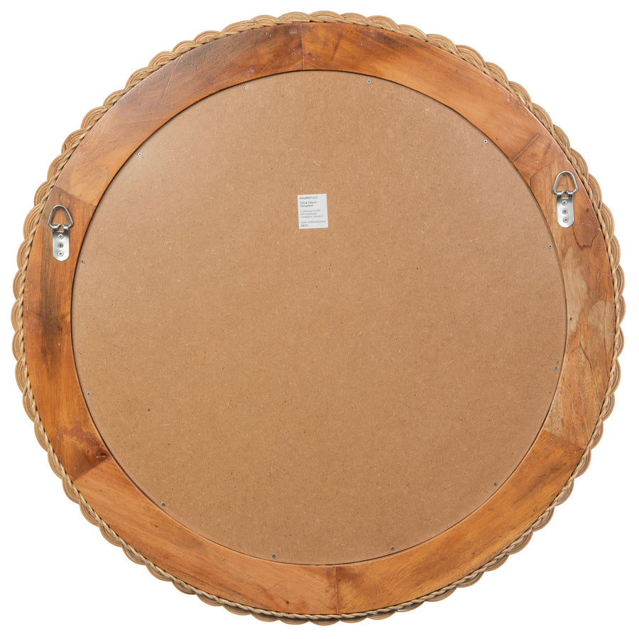 Round Braided Wicker Decorative Wall Mirror, 32 Inch, Natural