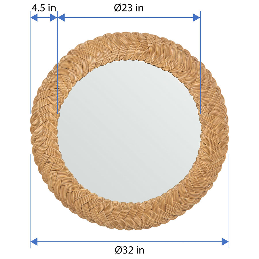 Round Braided Wicker Decorative Wall Mirror, 32 Inch, Natural