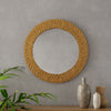 Round Braided Wicker Decorative Wall Mirror, 32 Inch, Natural