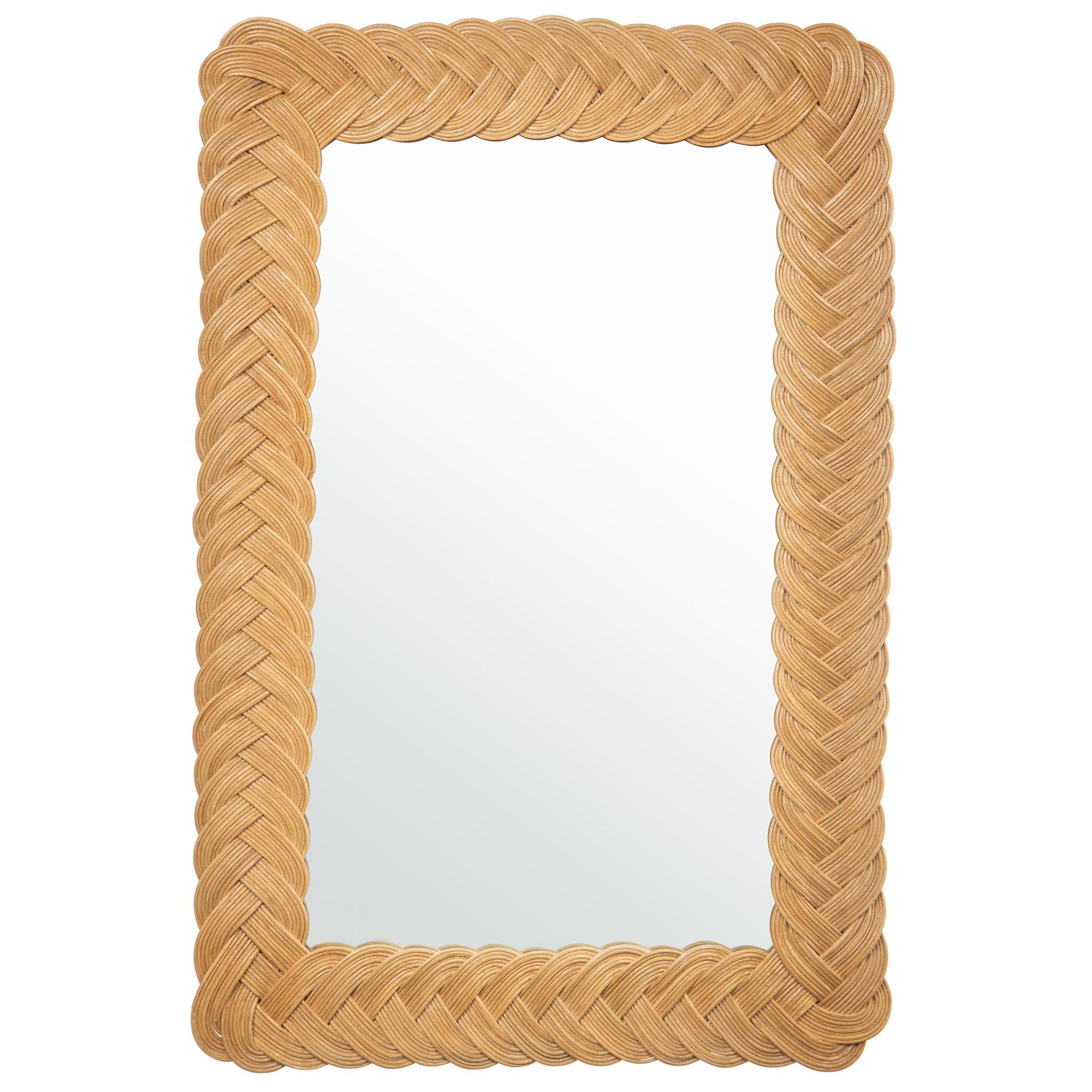 Rectangular Braided Wicker Decorative Wall Mirror, 24 x 36 Inch, Natural