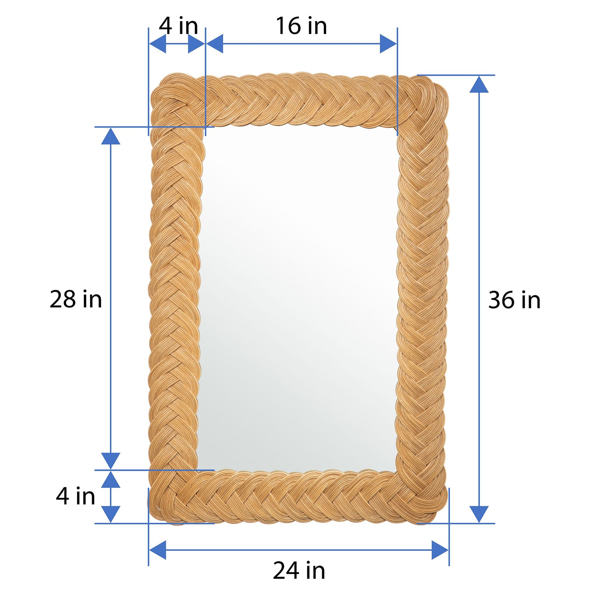 Rectangular Braided Wicker Decorative Wall Mirror, 24 x 36 Inch, Natural