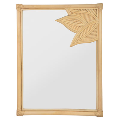 Rectangular Rattan Cuba Decorative Wall Mirror, Natural Brown