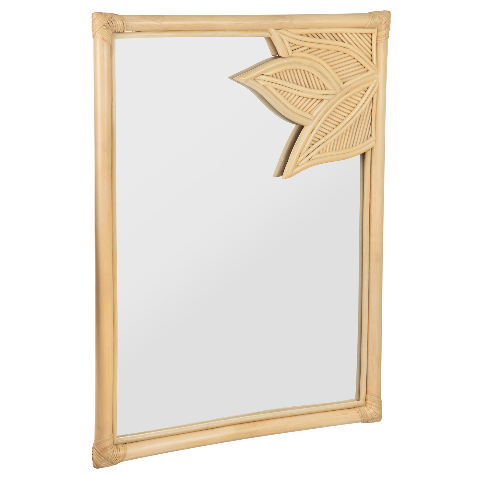 Rectangular Rattan Cuba Decorative Wall Mirror, Natural Brown