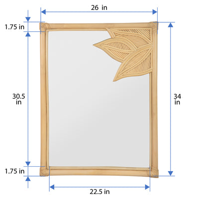 Rectangular Rattan Cuba Decorative Wall Mirror, Natural Brown