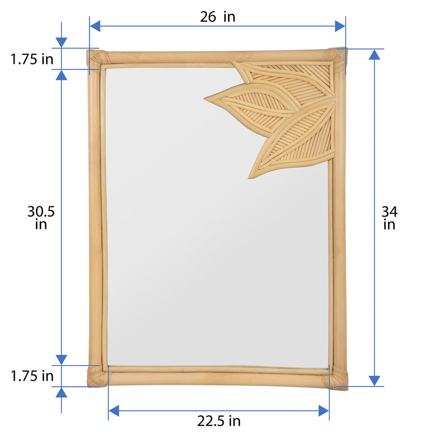 Rectangular Rattan Cuba Decorative Wall Mirror, Natural Brown