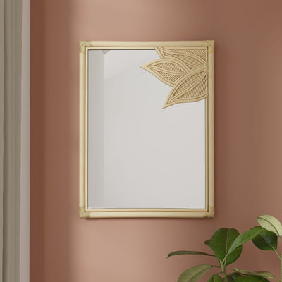 Rectangular Rattan Cuba Decorative Wall Mirror, Natural Brown