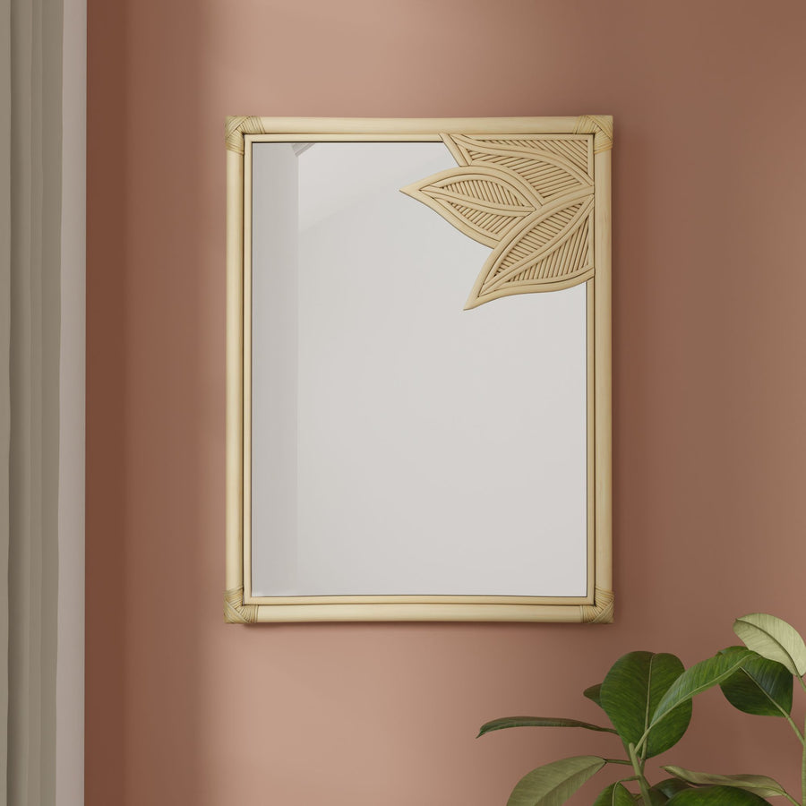 Rectangular Rattan Cuba Decorative Wall Mirror, Natural Brown