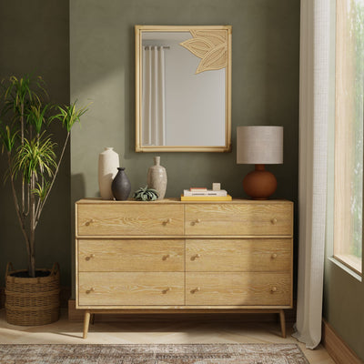 Rectangular Rattan Cuba Decorative Wall Mirror, Natural Brown